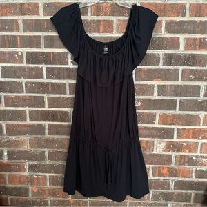 Black Endless Sun Short Sleeve Elastic Waist Swimsuit Coverup Dress